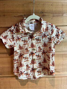 VELVET FAWN - Toddler Boys Western Rodeo Cowboy Print Short Sleeve Shirt 2T